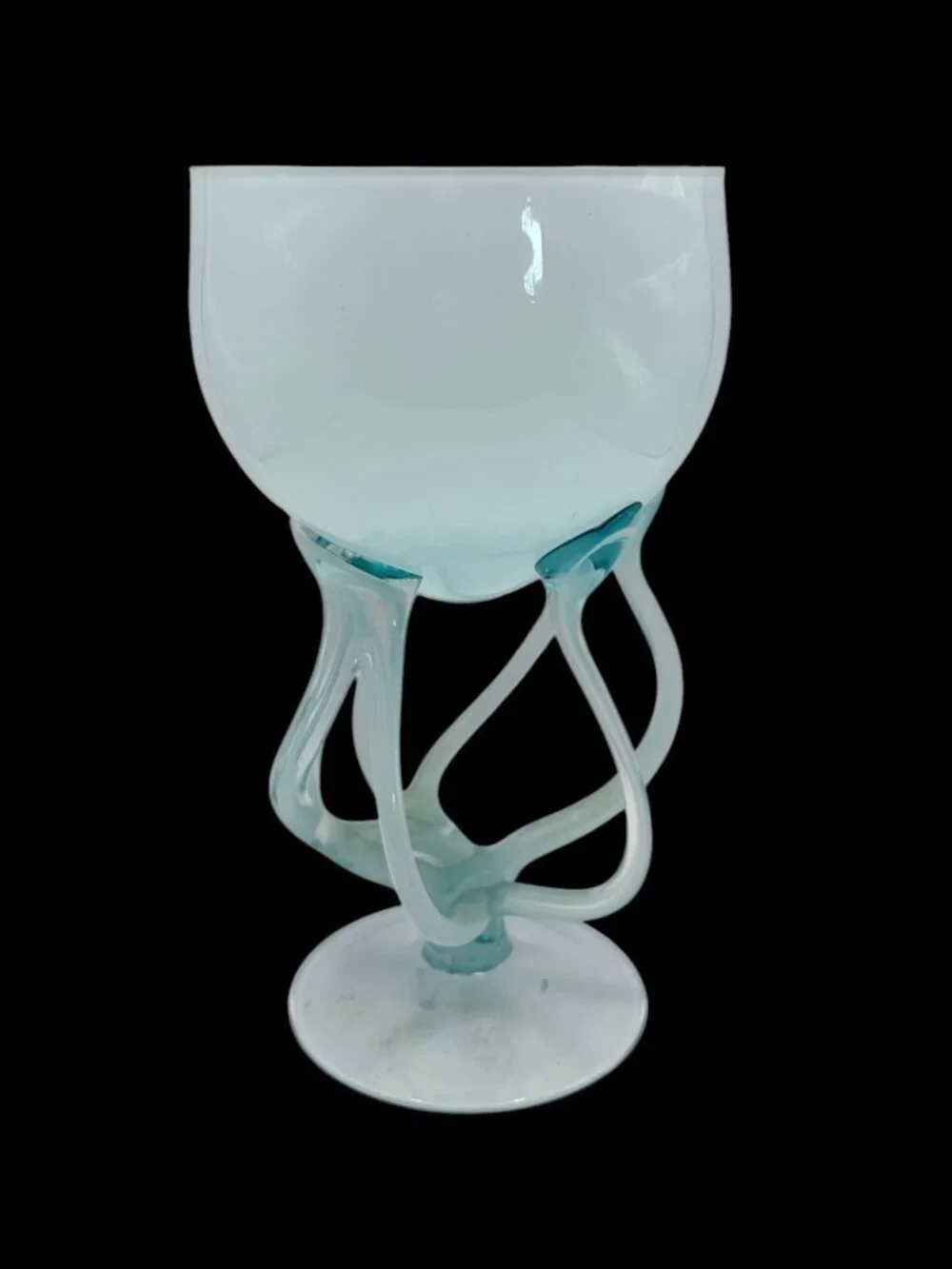 VTG Jozefina Krosno Opaline Art Glass Compote Aqua Jellyfish Octopus Pedestal